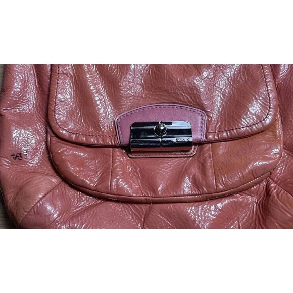 Coach Kristin Patent Leather Shoulder Bag Purse Coral Hobo 19299 AS IS - Picture 11 of 12